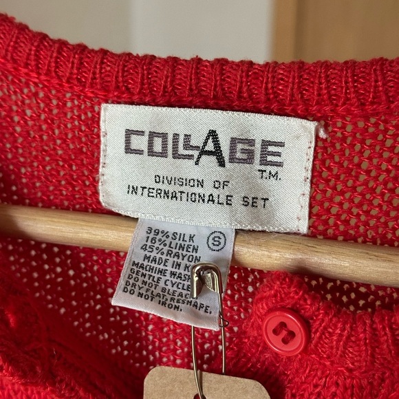 Collage Cropped Sleeve Vest Redish/Pink Color Small Silk Linen Blend Vintage - Picture 3 of 4